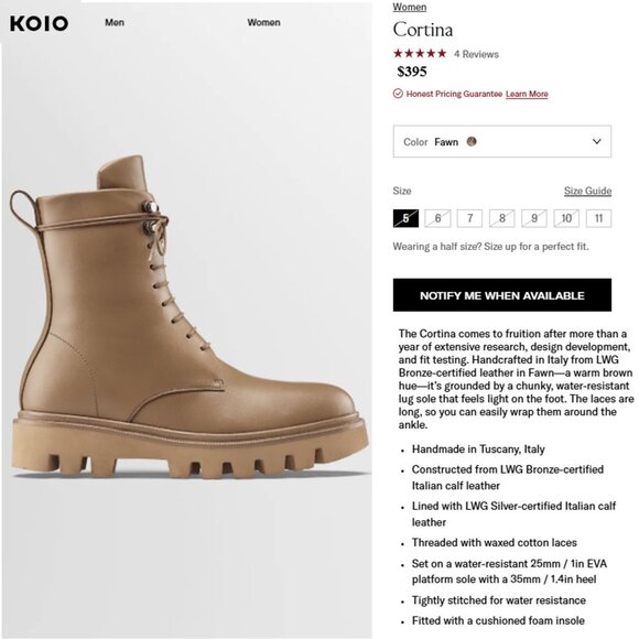 NEW Koio Italy Women 11 Fawn Beige Leather Cortina Combat Boots Handmade Shoes - Picture 7 of 16